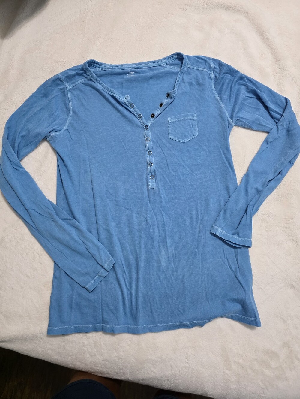 Gap Blue Long Sleeve Henley Top Sunkissed Snap Front Small